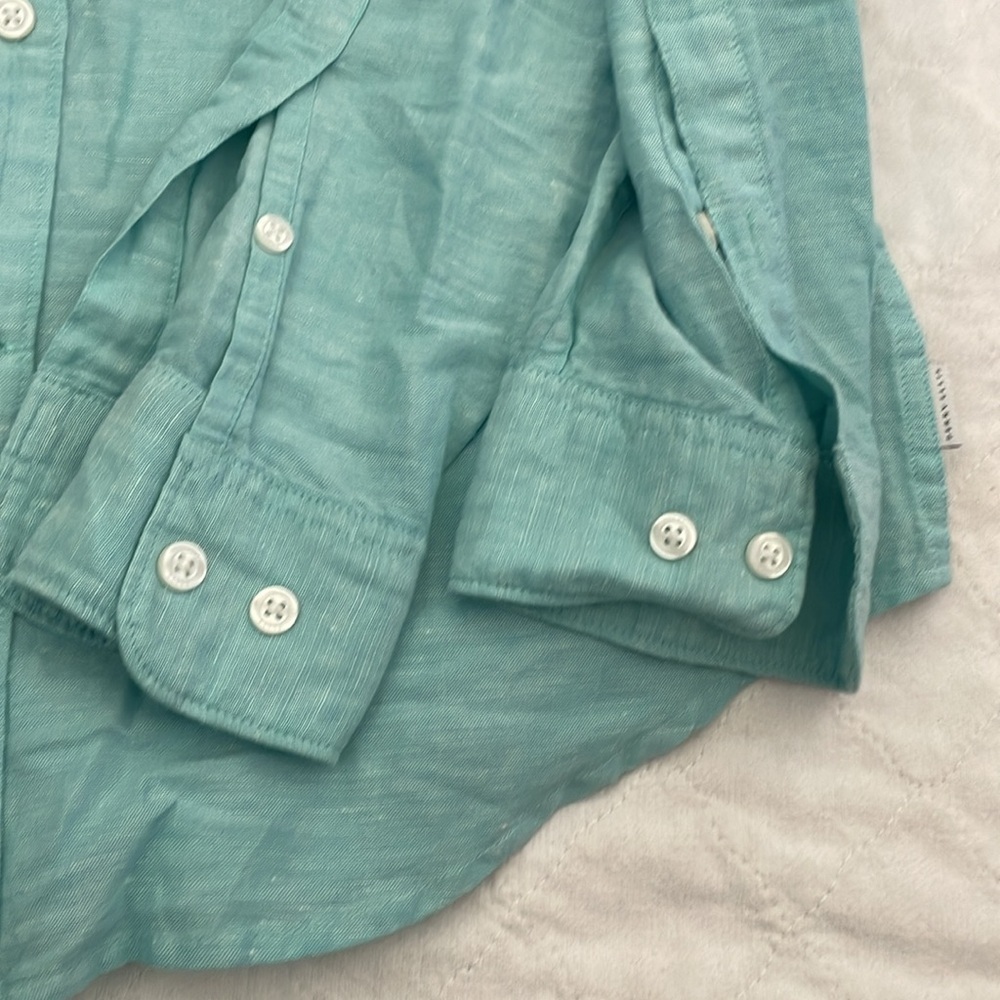 NWT men’s Perry Ellis linen blend button-down shirt aqua sea color size S/CH - Picture 4 of 8